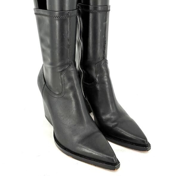 Dolce Vita Shoes - Dolce Vita Rutger Boots Womens 9 Black Leather Pointed Toe Wedge Ankle Boots
